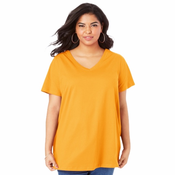 Roaman's Tops - Roaman's V-neck Cotton Tee Melon Size 4X 34 / 36W